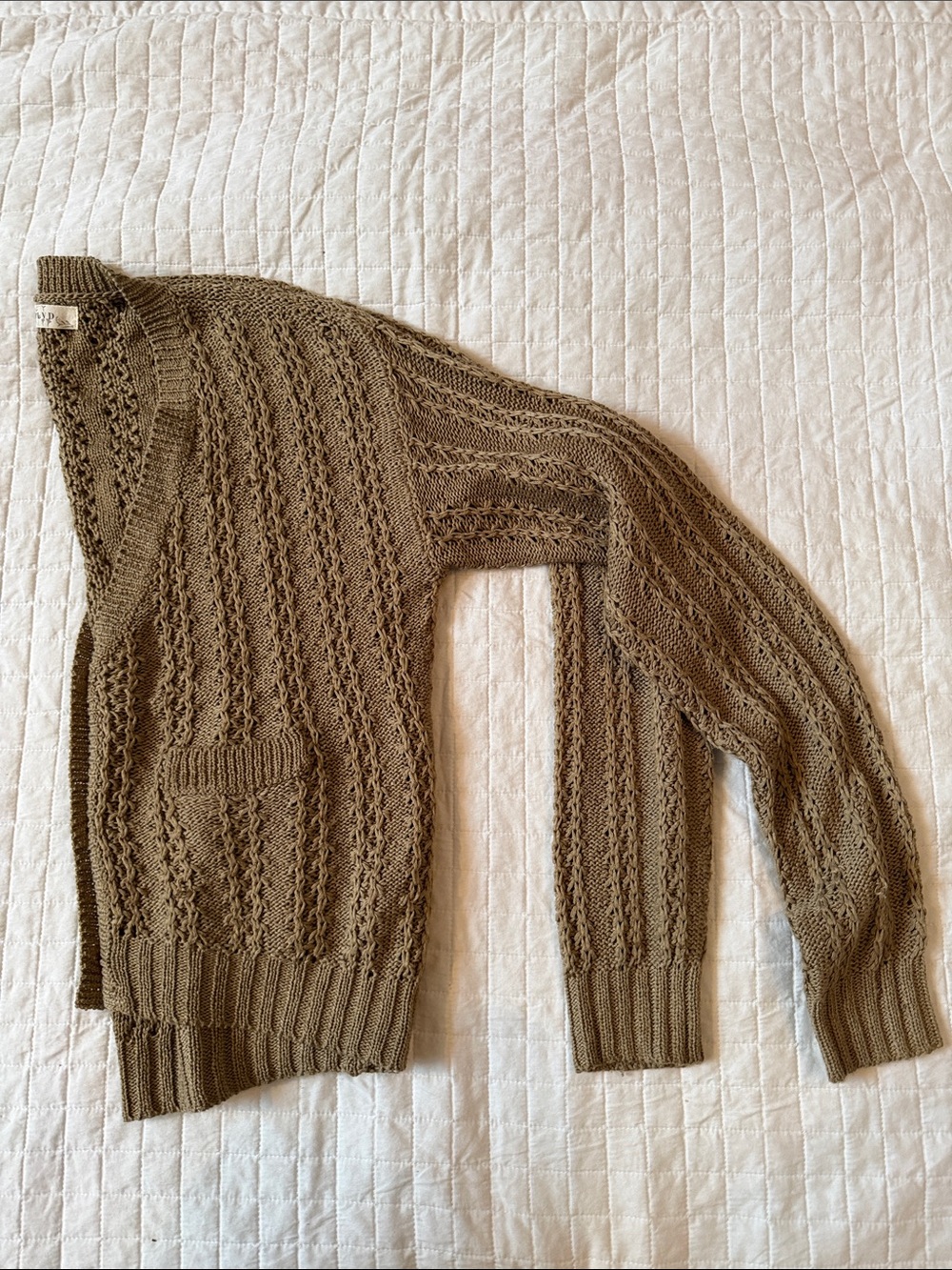 BLVD Olive Green Open-Knit Button Cardigan - Picture 9 of 9